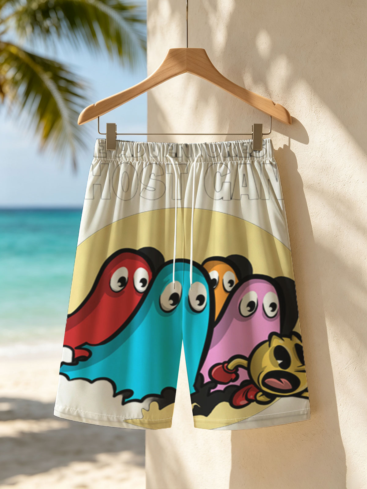 The Adventures of Ghost Gang: Pac-Man and Colorful Ghosts in Action -  Beach shorts