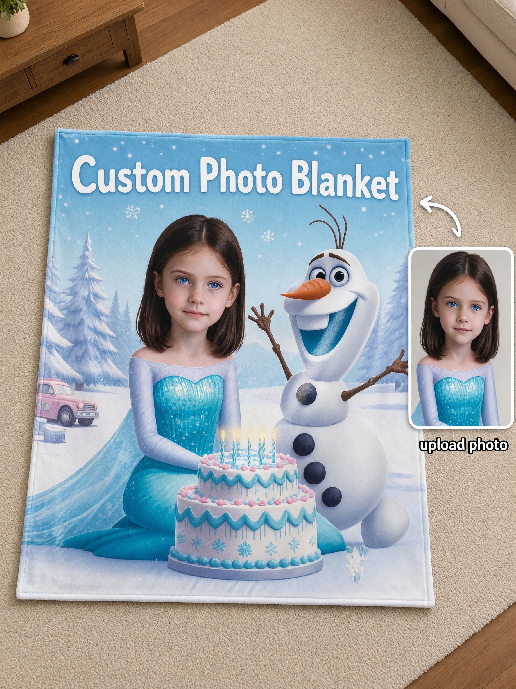 Custom Photo Face Birthday Blanket, Soft Anti-Pilling Flannel Throw, Personalized Winter Snowman Gift