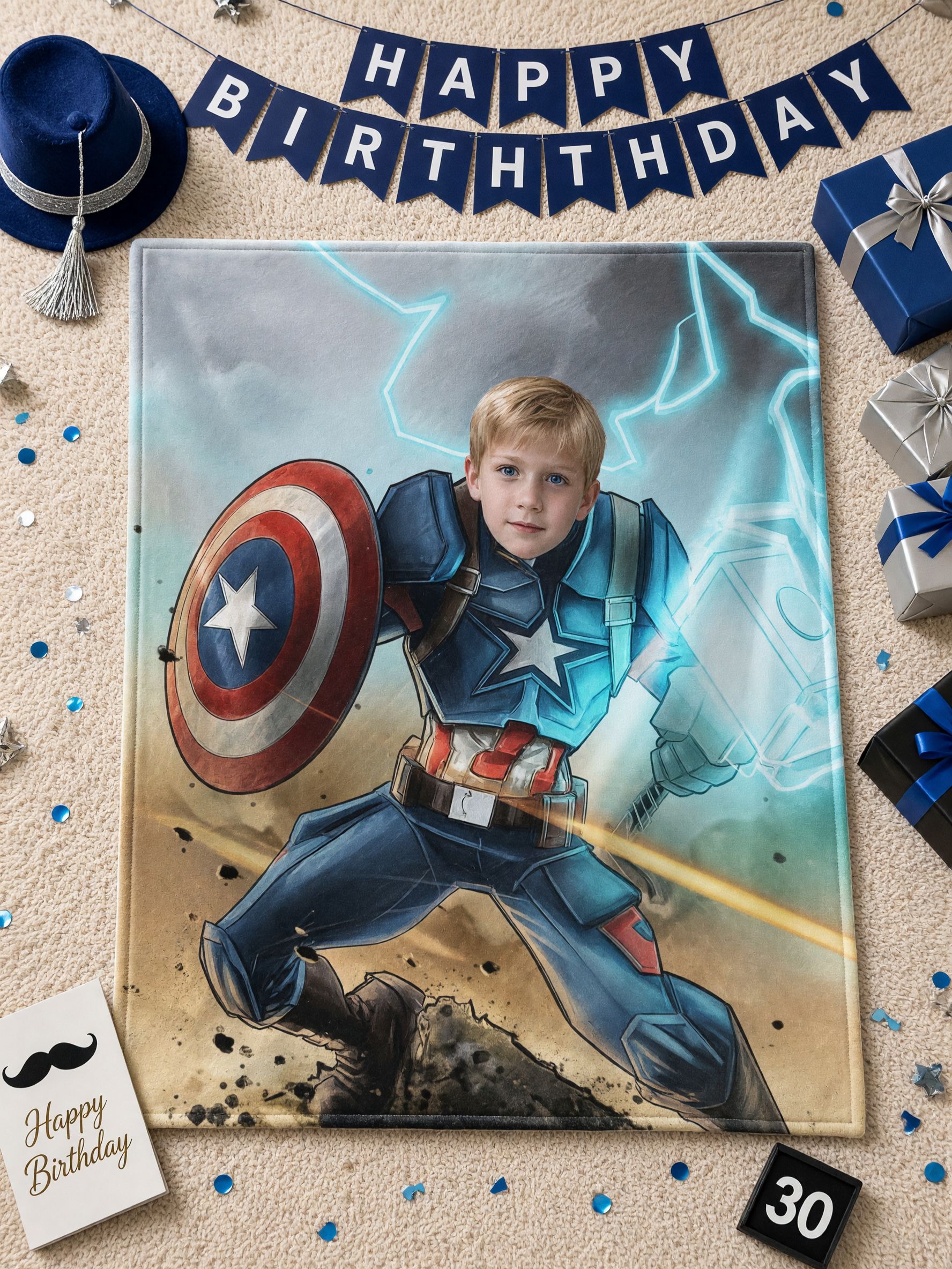 Custom Face Superhero Fleece Blanket, Personalized Photo Throw, Cozy Anti-Pilling Warm Gift for Kids