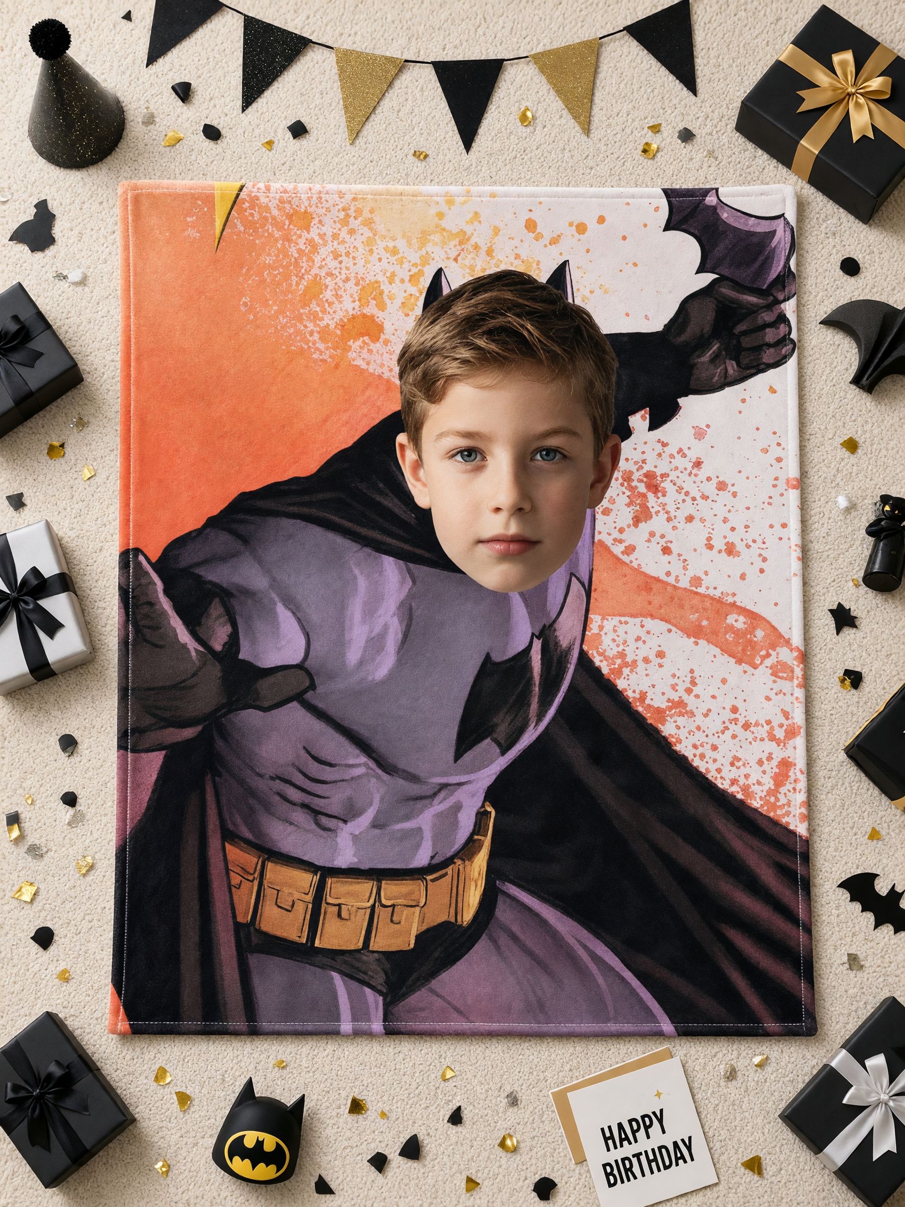 Custom Superhero Face Photo Flannel Blanket Soft Warm Personalized Fleece Throw for Kids Boys Bedroom Couch Cozy Gift