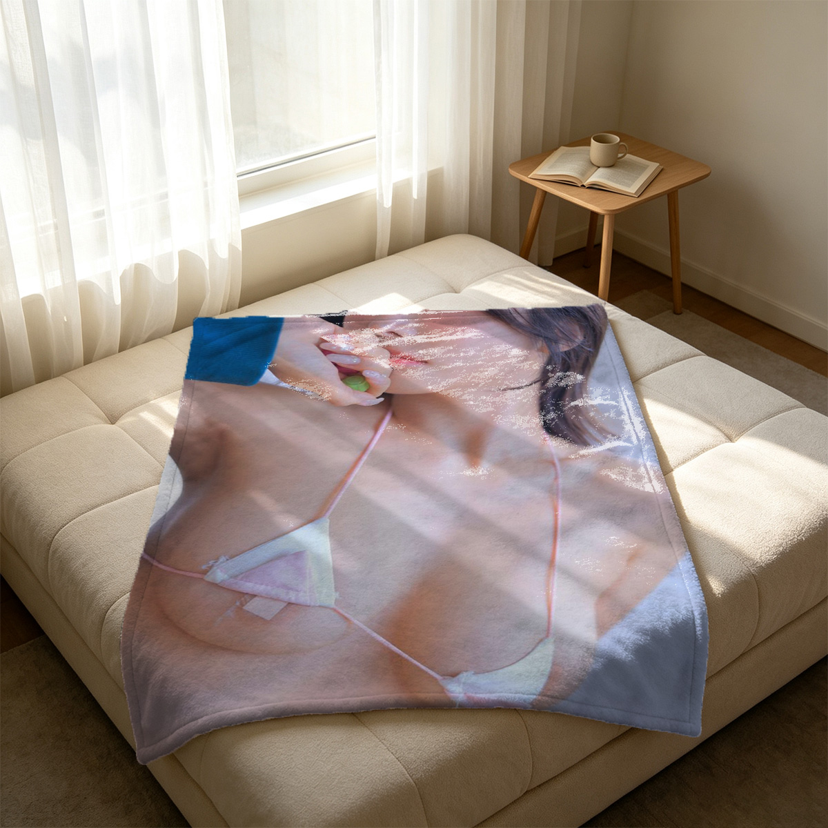 Bound Japanese Girl in Torn Lingerie and Stockings - Blanket
