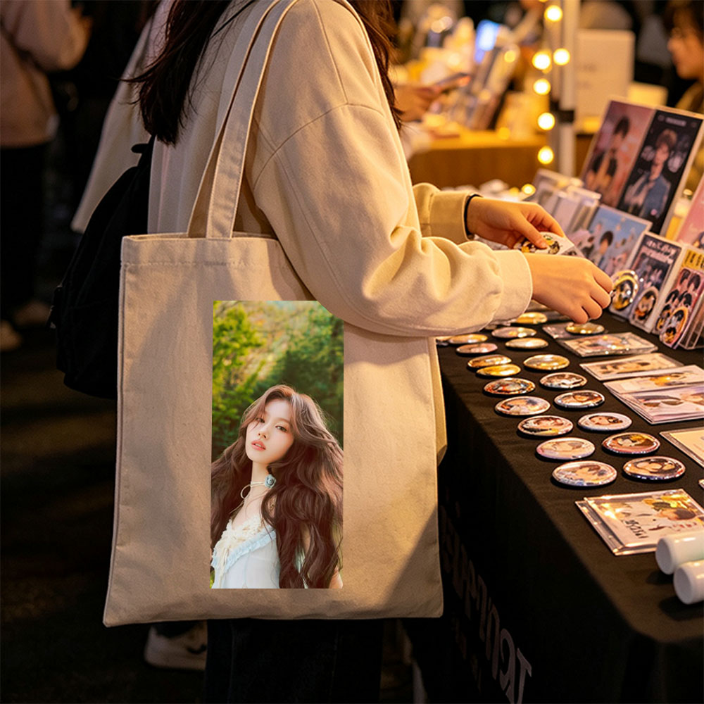 KARINA of Aespa in a Serene Forest Setting Wearing a Delicate White Outfit with Flowing Hair - Canvas tote bags