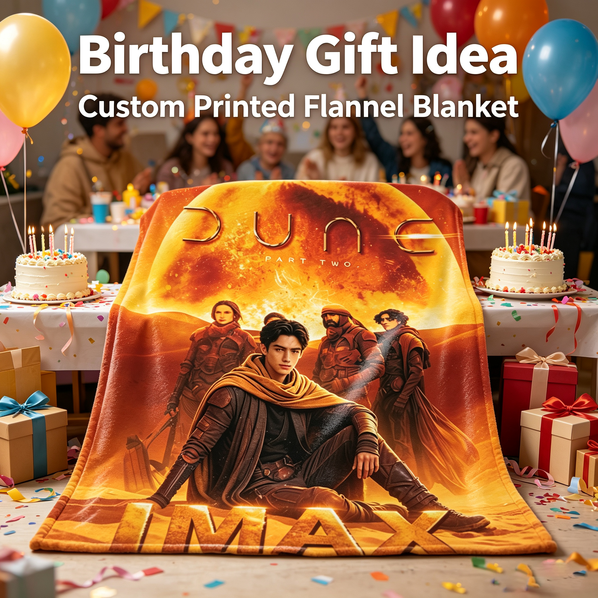Custom Face Blanket Dune Part Two Flannel Blanket Movie Poster Design Desert Adventure Theme Cozy Bedding Gift for Fans and Collectors