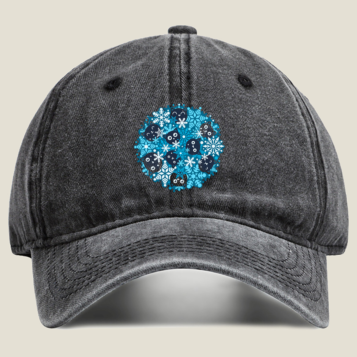 Pusheen Snowflake Pattern - Washed Denim - Baseball Cap