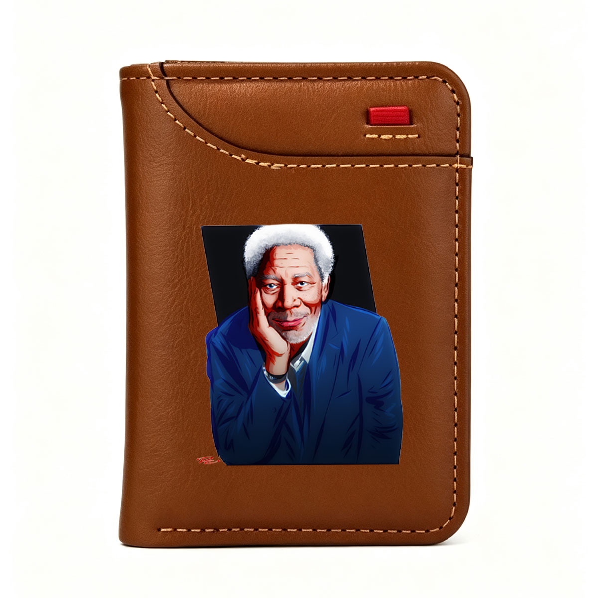 Morgan Freeman in a Blue Suit, Resting His Chin on Hand - Vertical Style Wallet