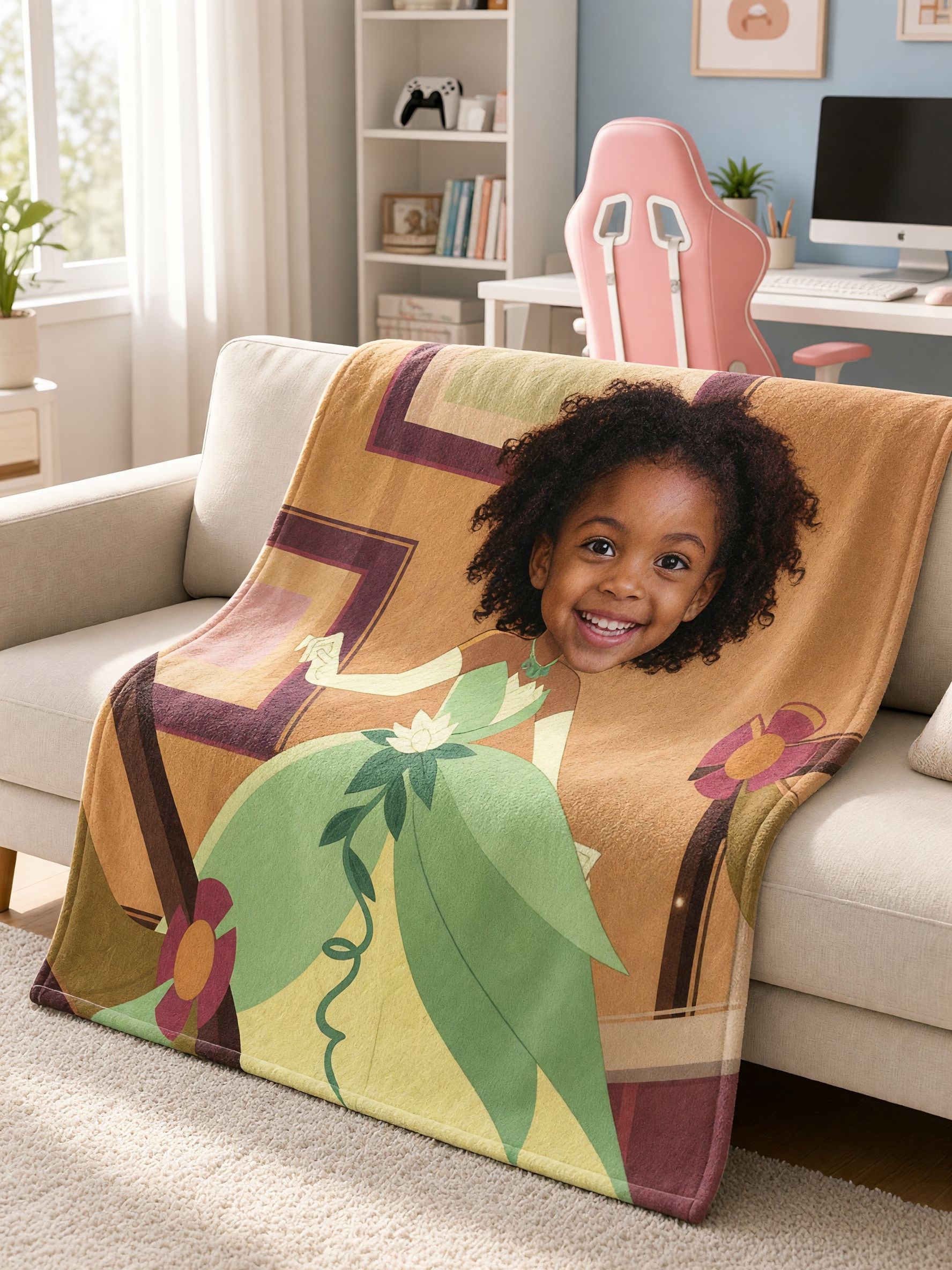 Custom Face Photo Princess Blanket, Soft Warm Flannel Throw, Ideal Personalized Birthday Gift for Girls
