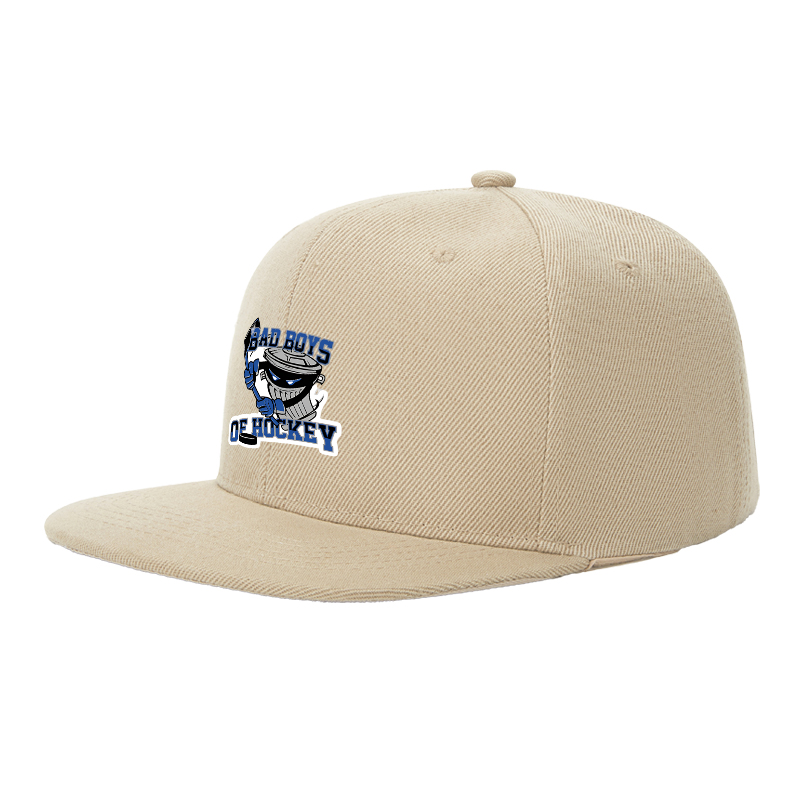 Flat Brim Baseball Cap Bad Boys of Hockey Trash Can Mascot Design Streetwear Underground Skate Style for Hockey Rink Skate Park Urban Athletes and Streetwear Enthusiasts