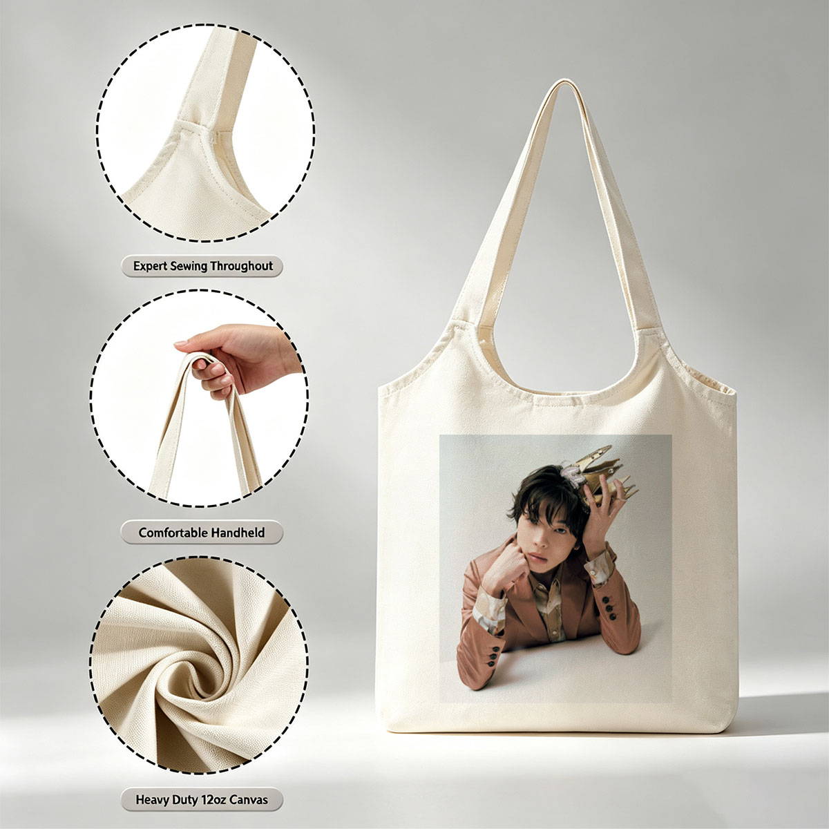 Kento Yamazaki in a Stylish Pose Wearing a Gold Crown and Brown Blazer - Canvas shoulder bags/
