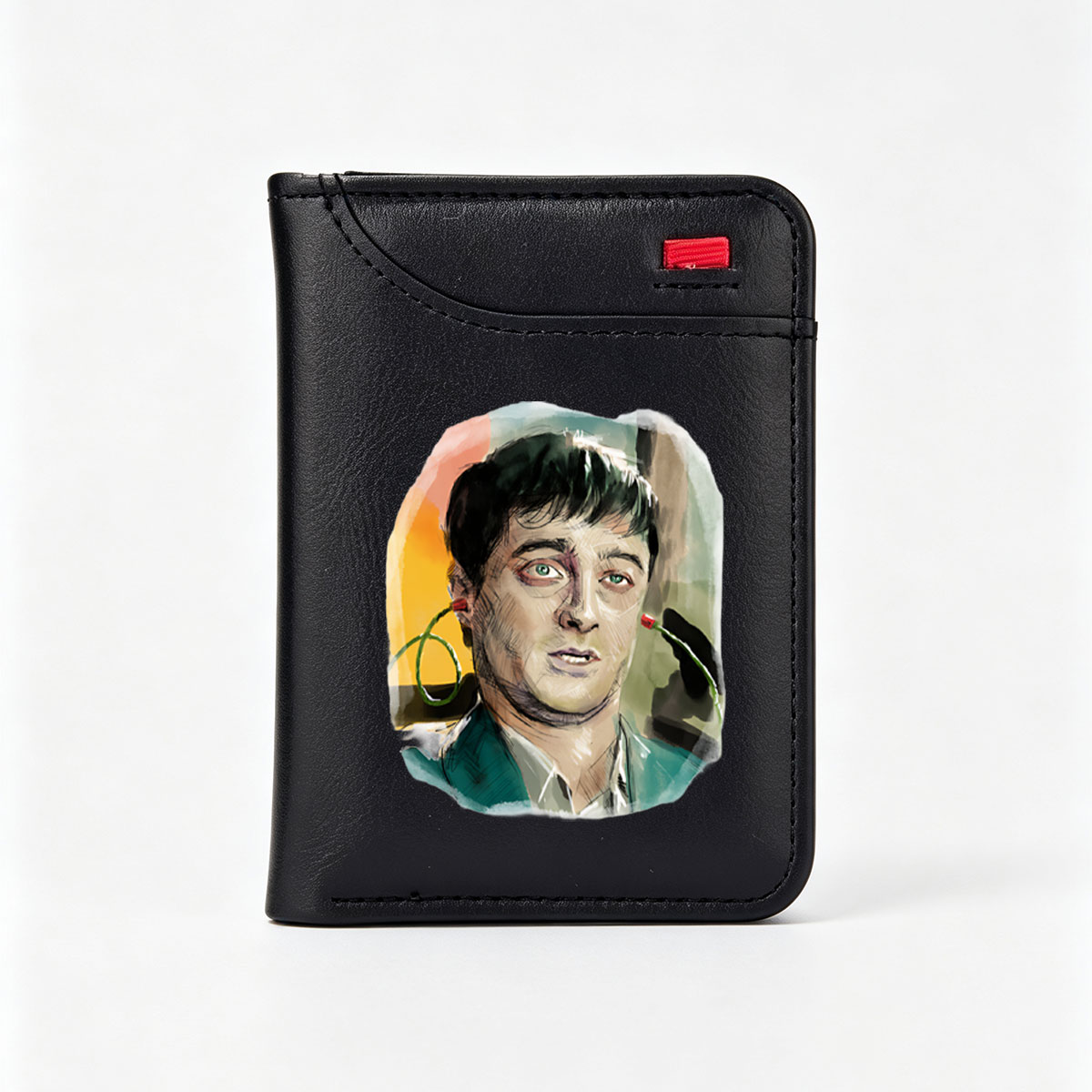 Man with Green Eyes and Earphones, Artistic Portrait - Vertical Style Wallet