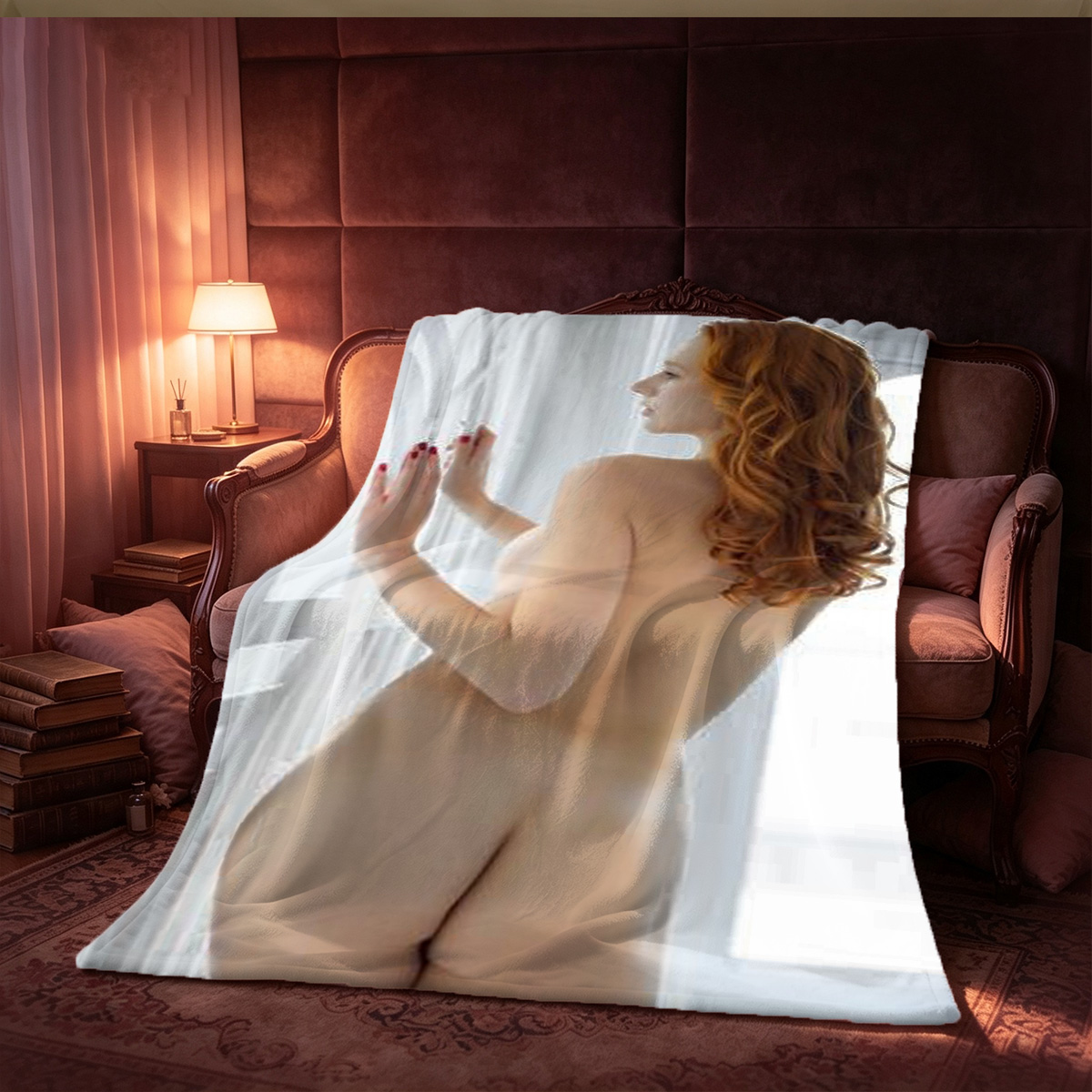 Ningguang in White Cheongsam Sitting Seductively - Blanket