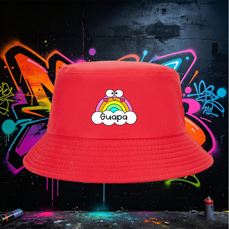 Unisex Fisherman Hat with Rainbow and Heart Print Guapa Design Classic Bucket Hat for Outdoor Sun Protection Travel Beach Casual Wear Adults and Teens