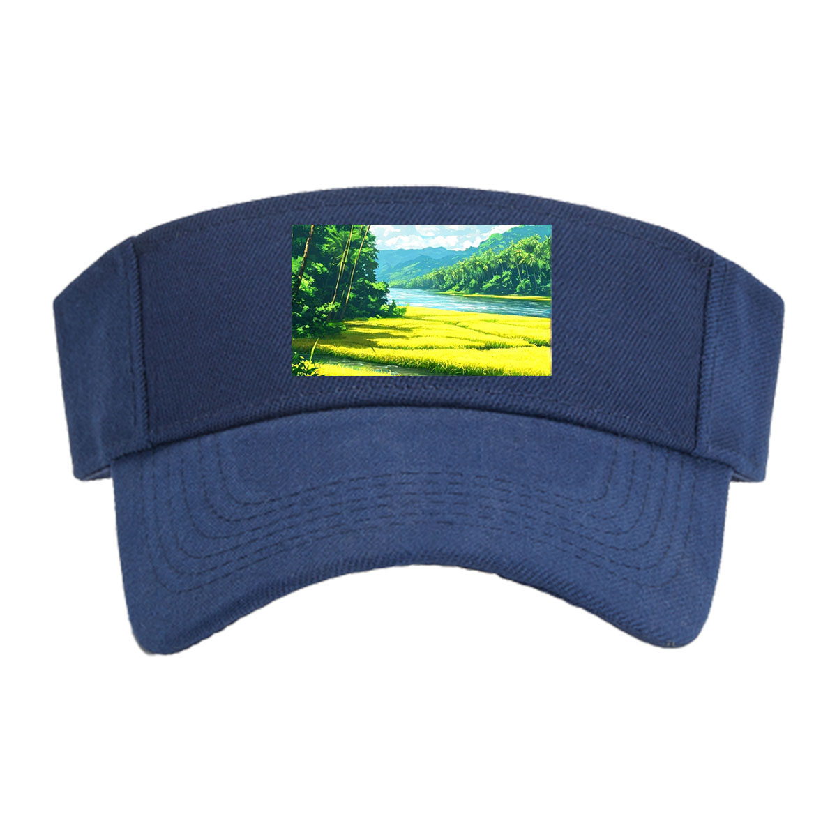 Tropical River Landscape with Lush Greenery and Palm Trees -  Visor cap