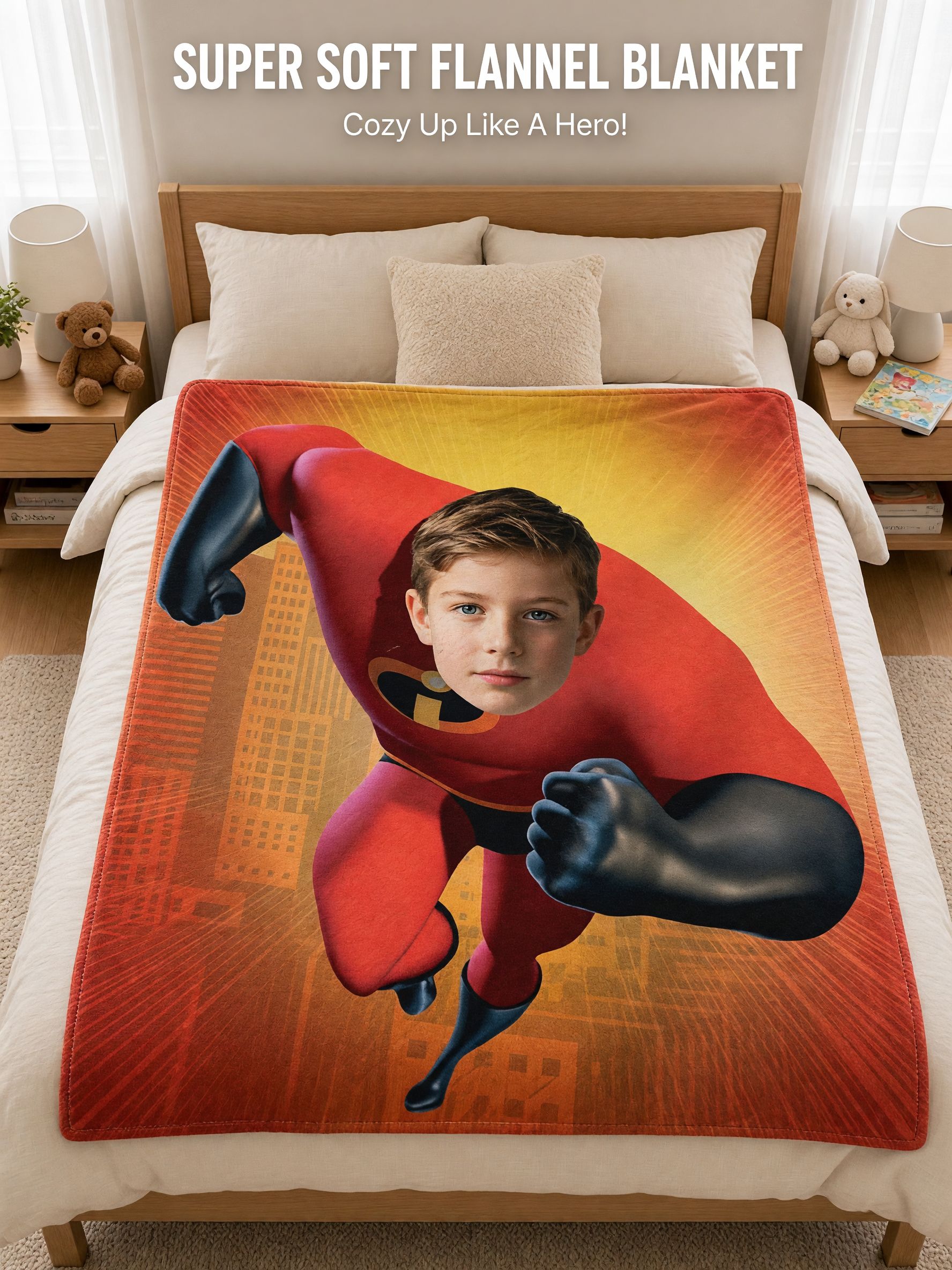 Custom Face Superhero Flannel Fleece Blanket Personalized Photo Throw Ultra Soft Anti-Pilling Cozy Bed Couch Gift