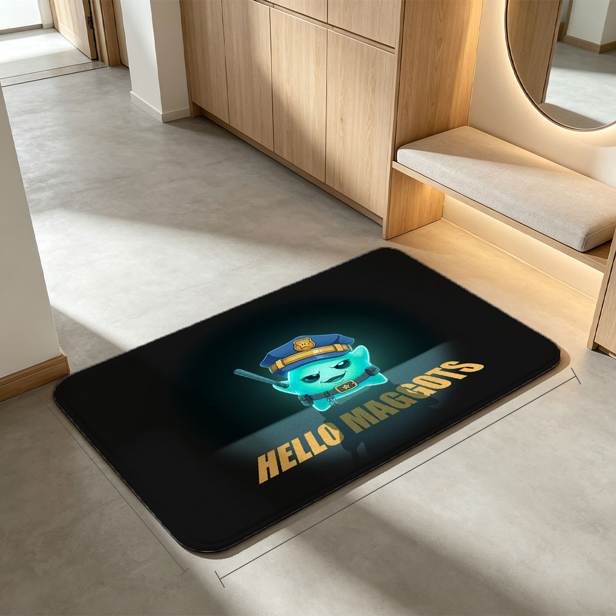 Hello Maggots: Police Officer Character with Badge and Baton - Flannel floor mat
