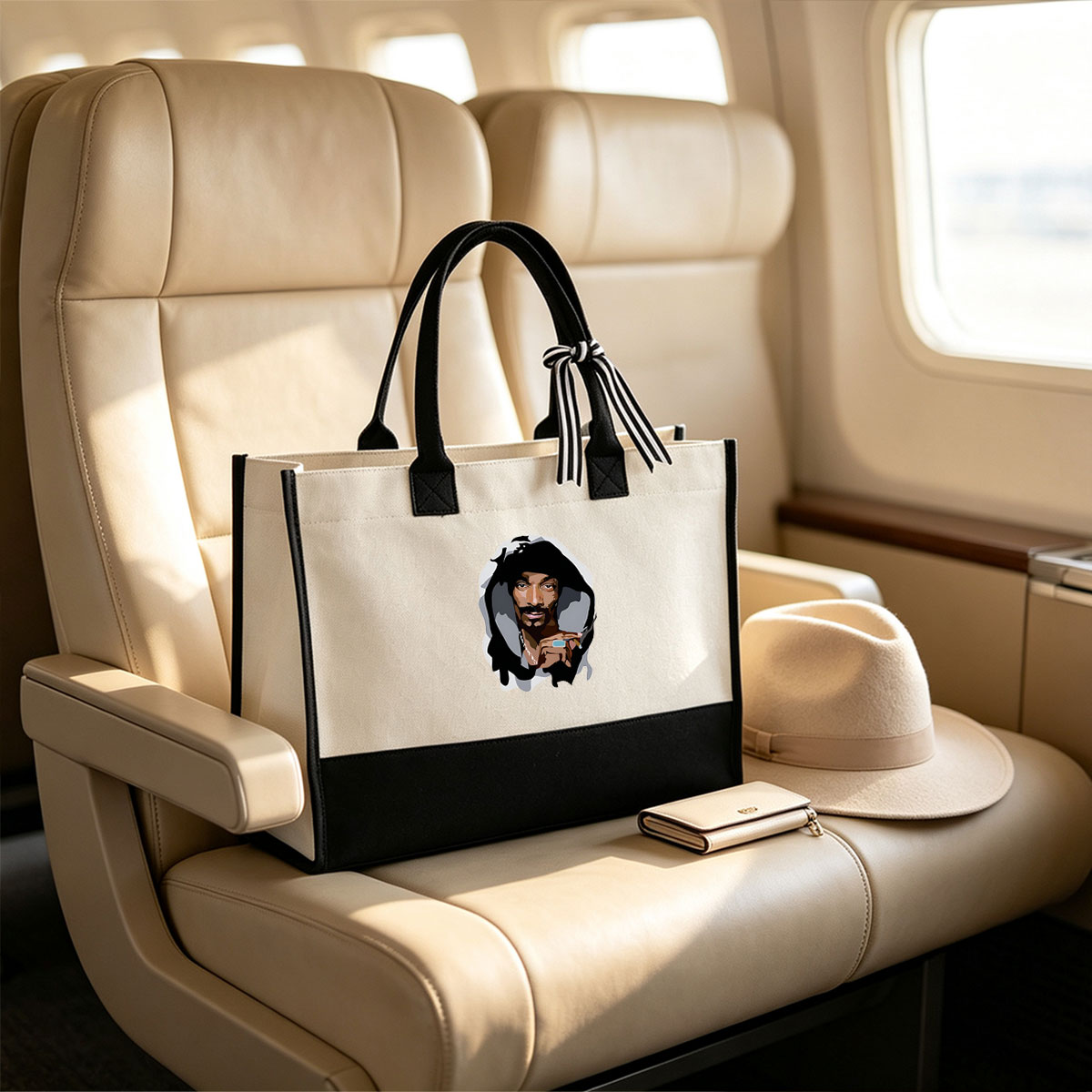 Snoop Dogg in Hoodie Holding Cigarette - Canvas patchwork gift tote bag