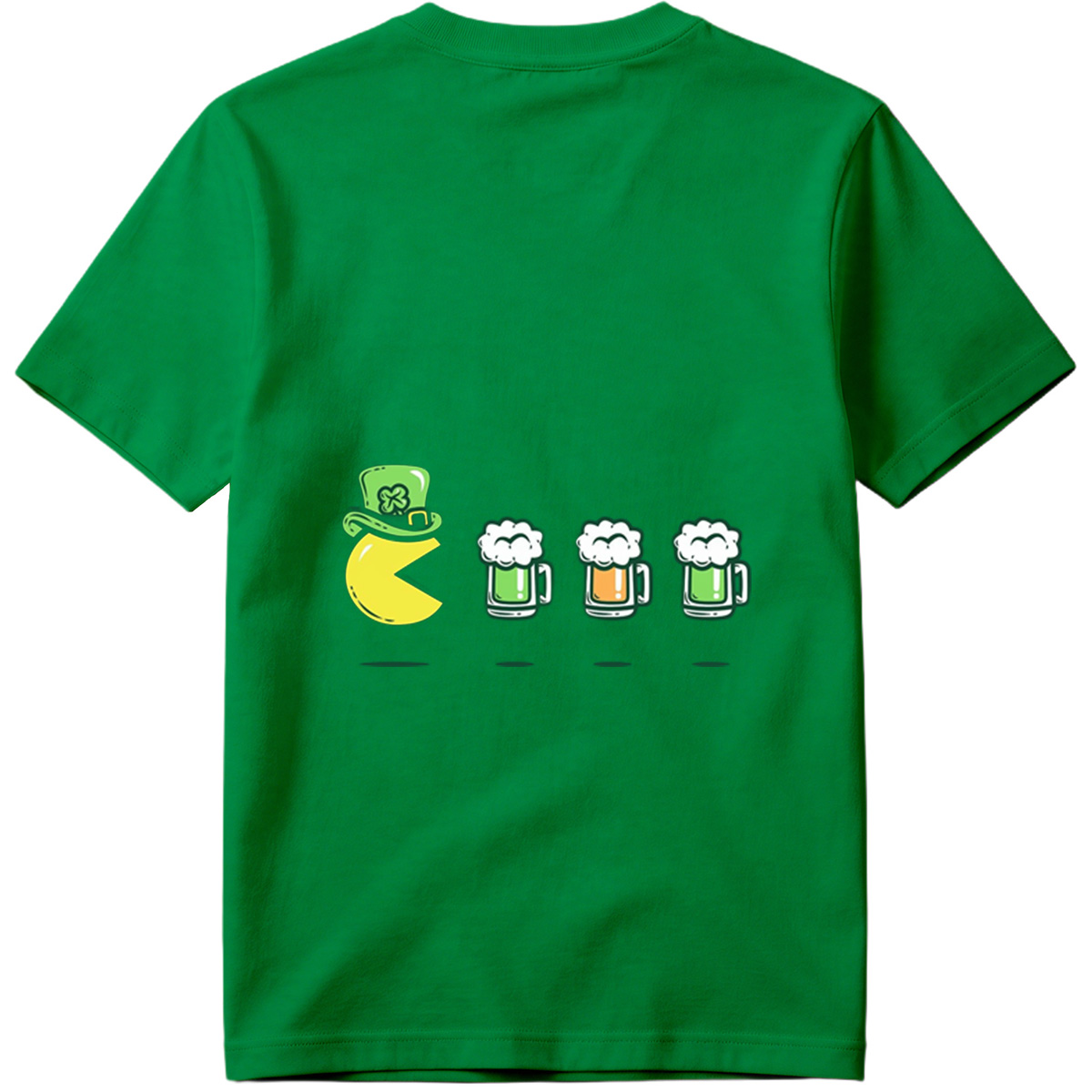 Pac-Man Wears a Leprechaun Hat and Approaches Beer Mugs - Tee
