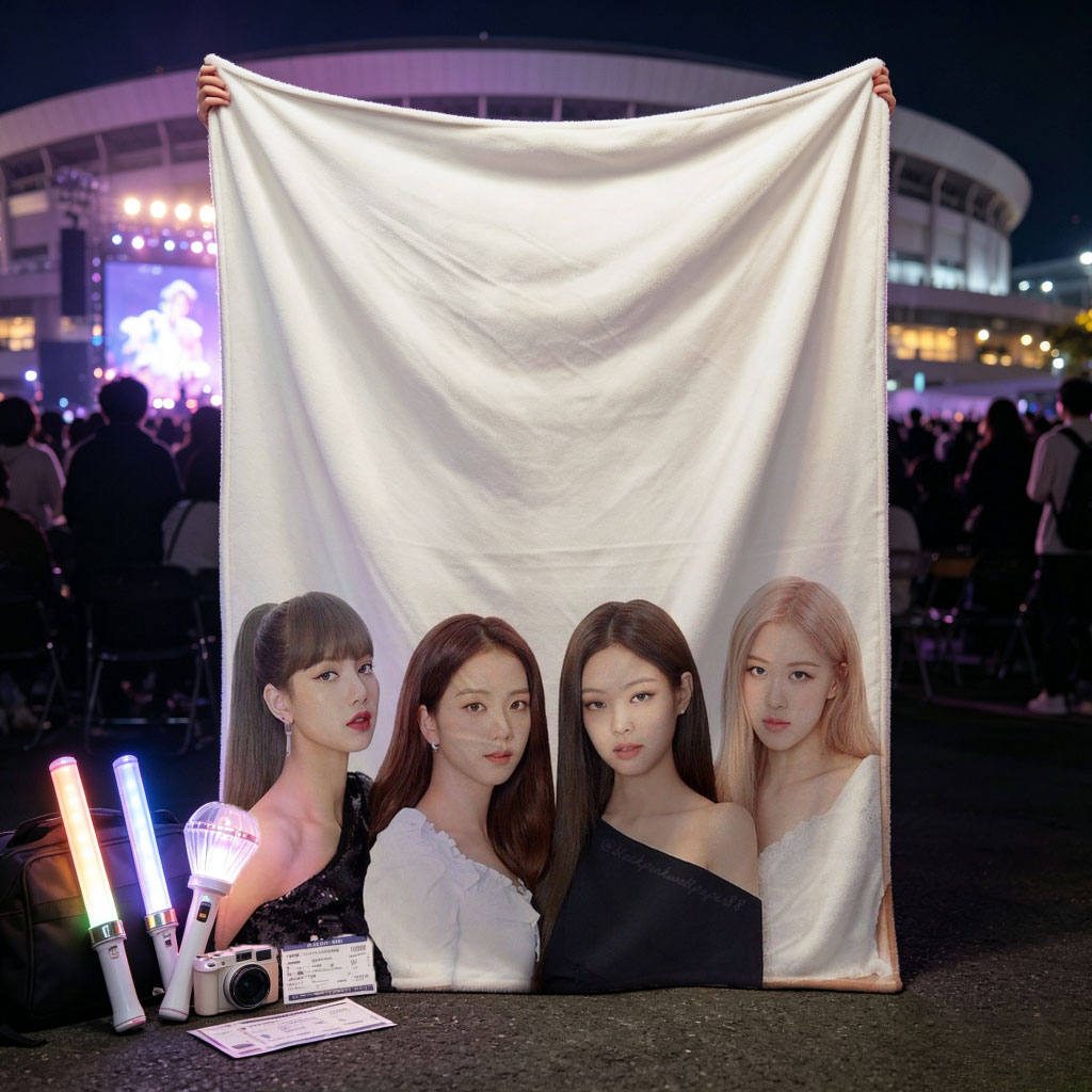 BLACKPINK Group Photo in Elegant Black and White Outfits on a Minimalist Background - Blankets