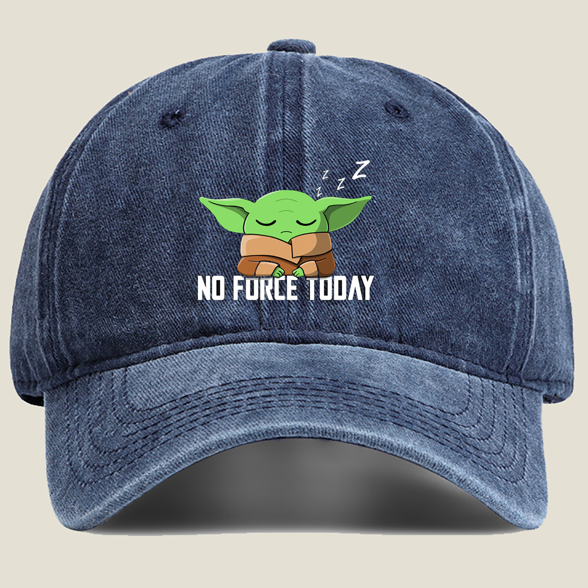 Baby Yoda Sleeping - No Force Today - Washed Denim - Baseball Cap