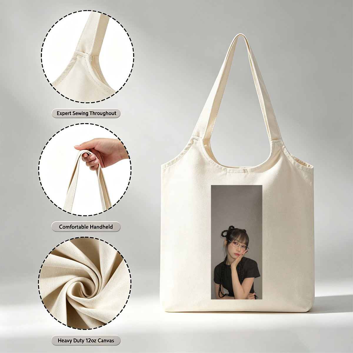 NewJeans Minji in a Casual Pose with Braided Hair and Glasses - Canvas shoulder bags/
