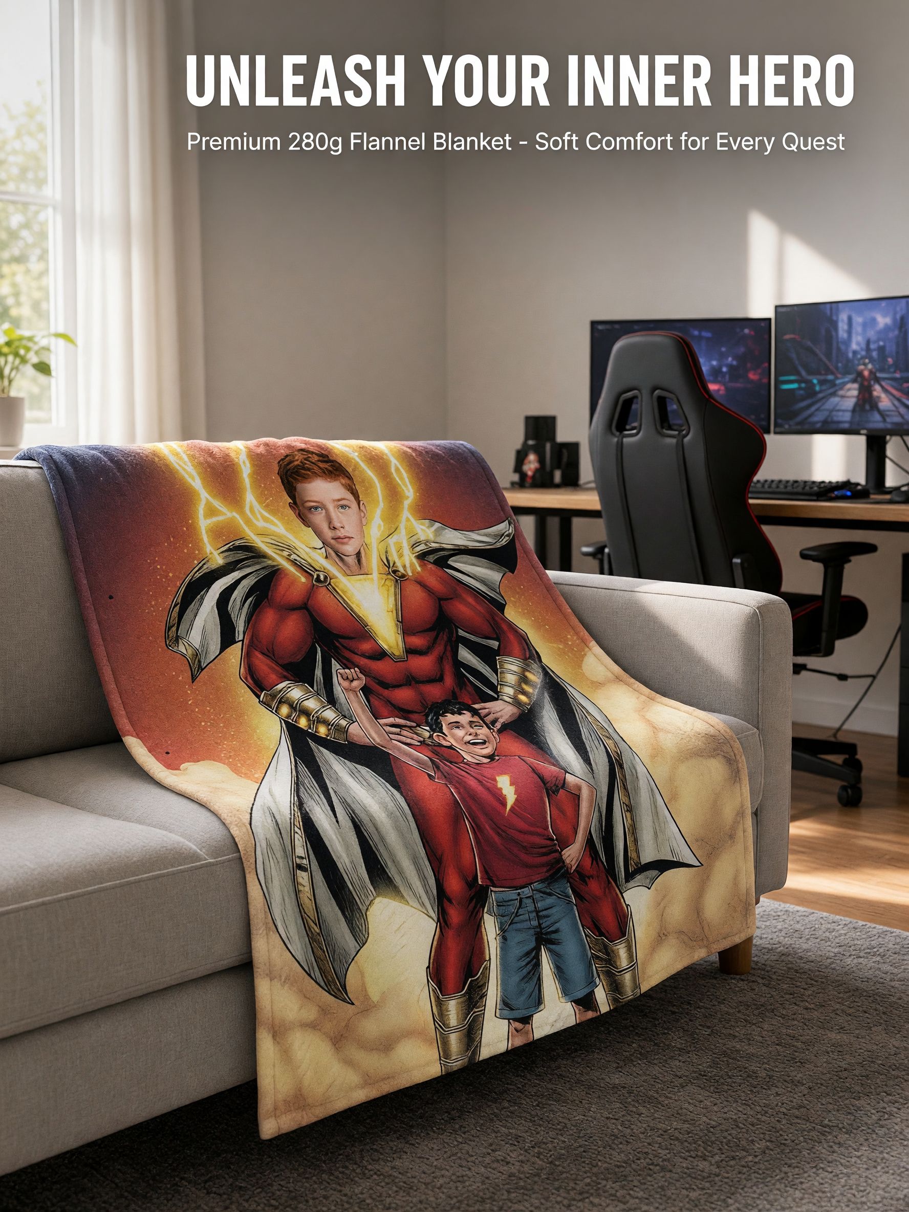 Custom Face Superhero Blanket, Ultra Soft Flannel Fleece Throw, Personalized Keepsake Gift for Kids and Family