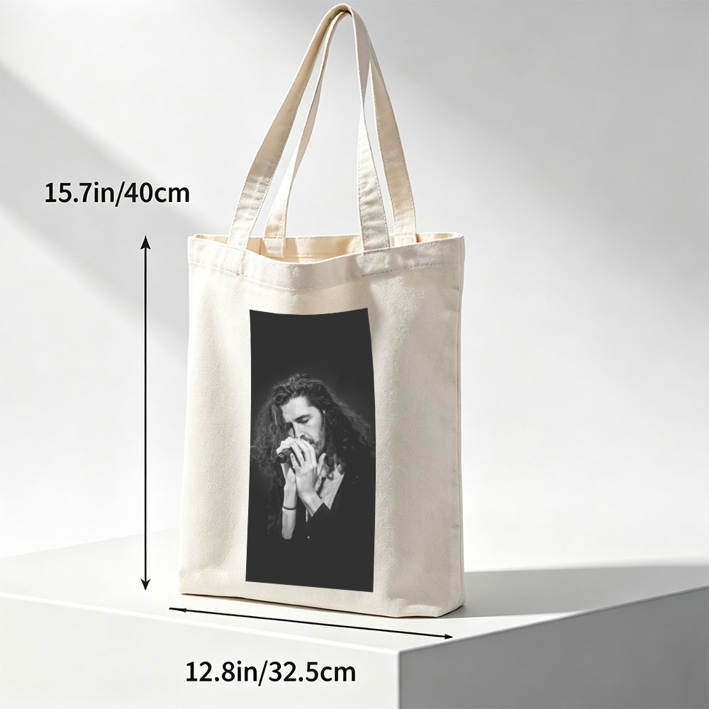 Hozier Performing on Stage Holding Microphone in Black and White - Canvas tote bags