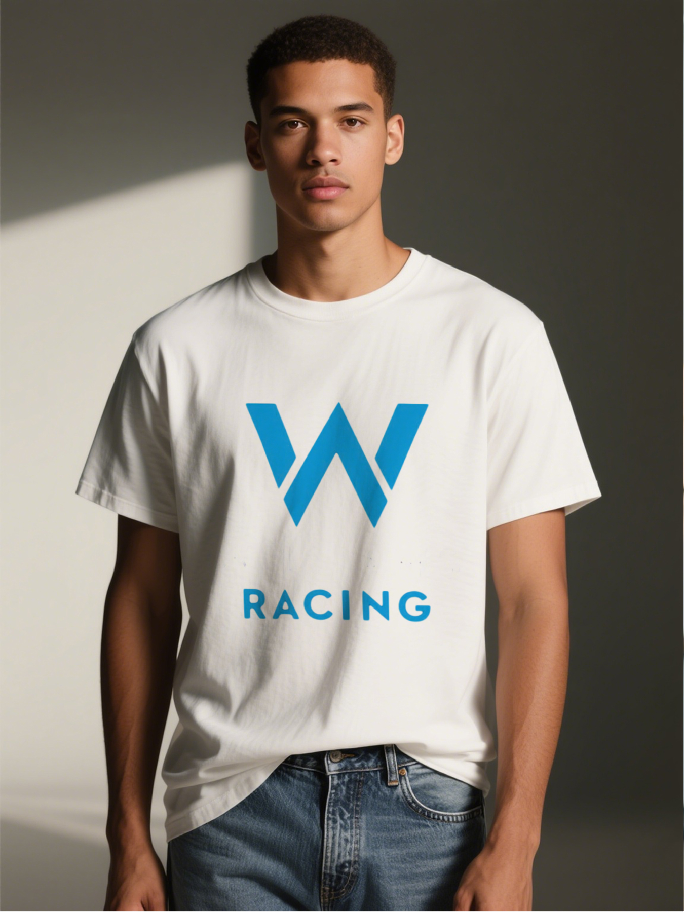 Men's Williams Racing Logo Print T-Shirt Casual Round Neck Summer Lightweight Breathable Short Sleeve Tee for Motorsport Fans and Racing Enthusiasts
