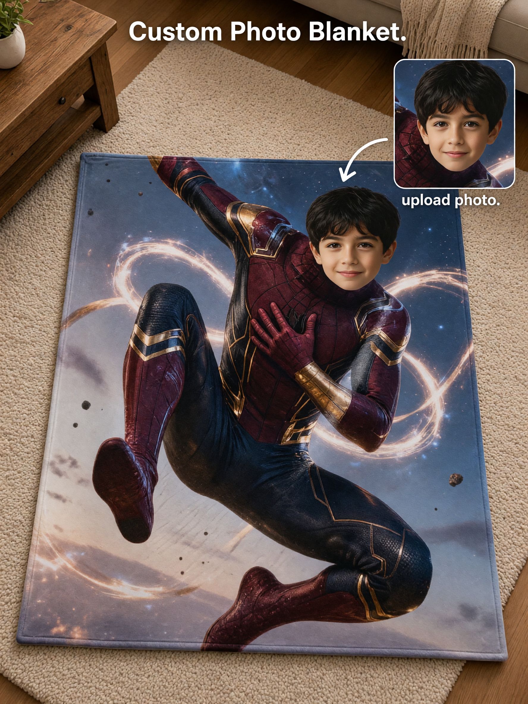 Custom Photo Face Superhero Flannel Throw Blanket Personalized Soft Plush Fleece Bed Blanket for Kids