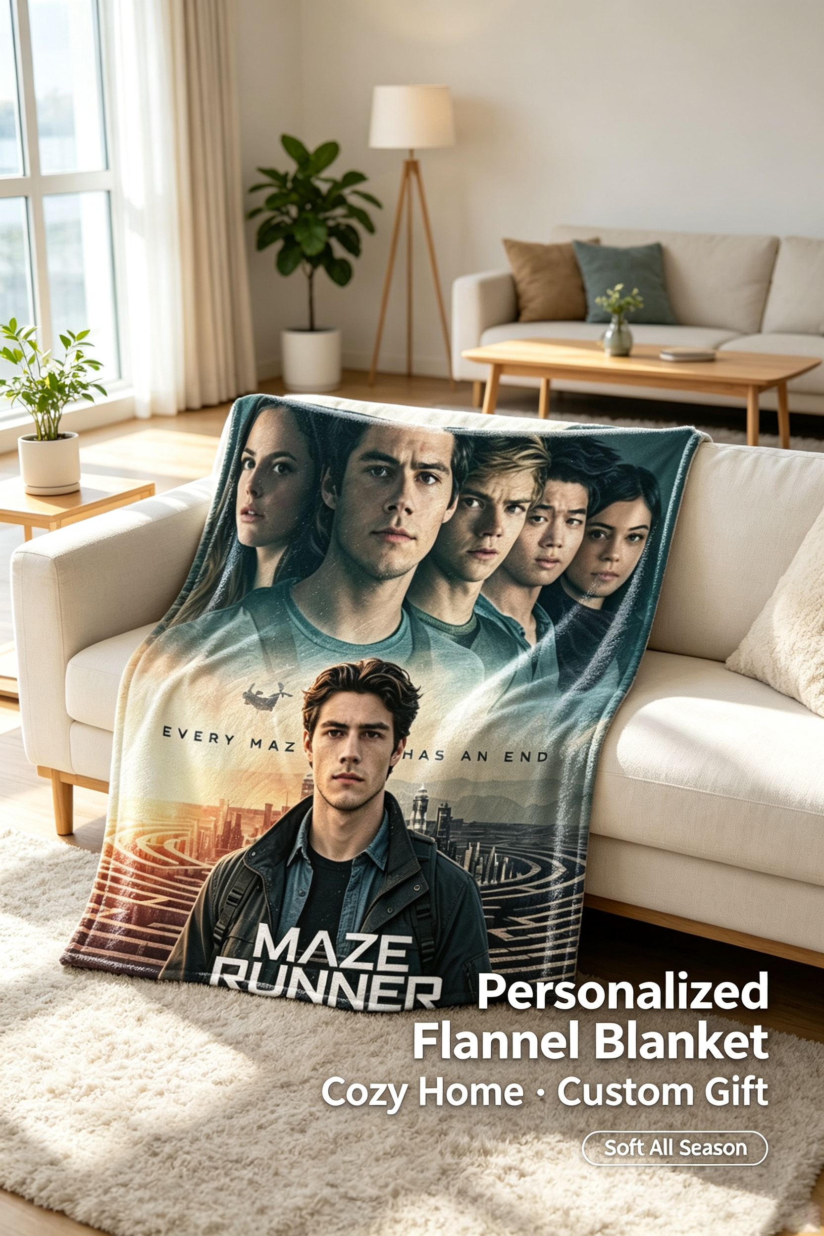 Custom Face Blanket Maze Runner The Death Cure Flannel Blanket Movie Fan Gift for Dorm Room or Couch Cozy Comfort Throw Cover Present