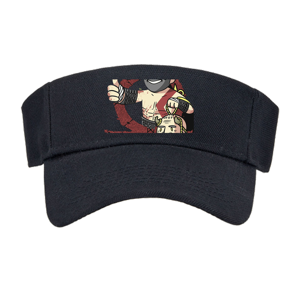 Kratos and Zeus in a stylized battle scene, Kratos giving a thumbs-up with Zeus's head at his feet -  Visor cap
