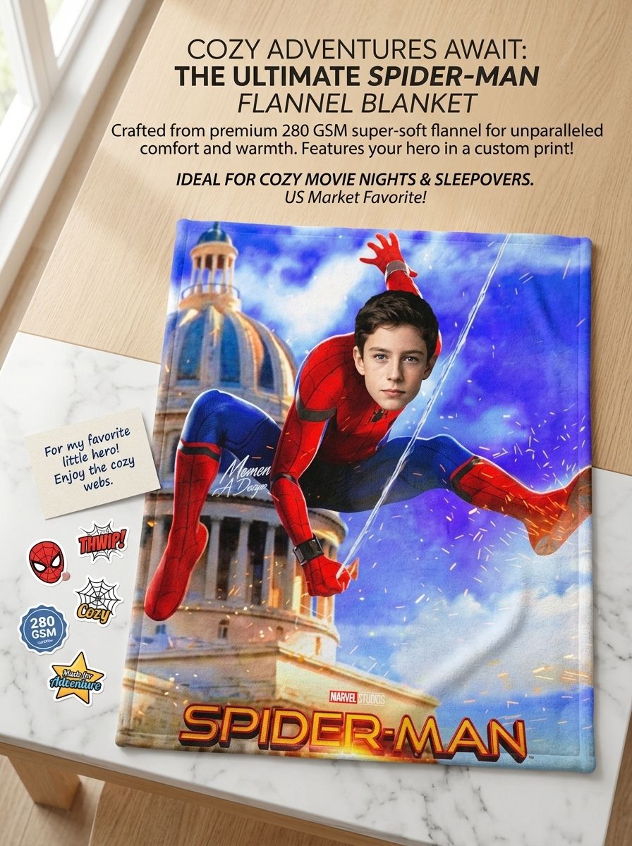 Custom Face Superhero Flannel Throw Blanket Personalized Photo Fleece Bed Sofa Cover Ideal Cozy Gift for Boys and Kids