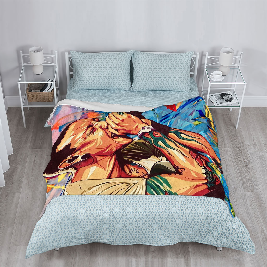 Chris Brown Singing into Microphone in Vibrant Abstract Art Style - Blankets
