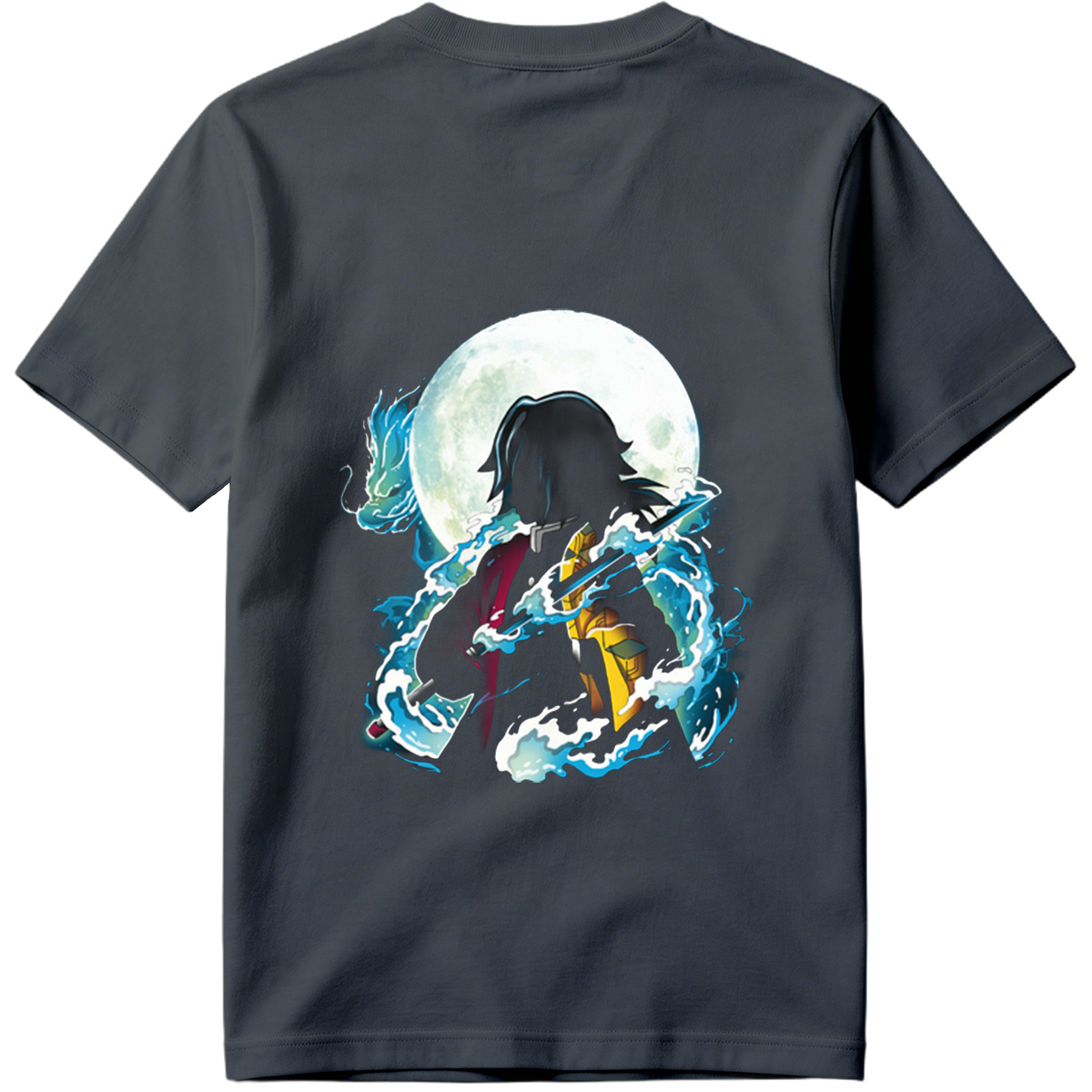 Demon Slayer Tanjiro Kamado Water Breathing Moon Background - Tee