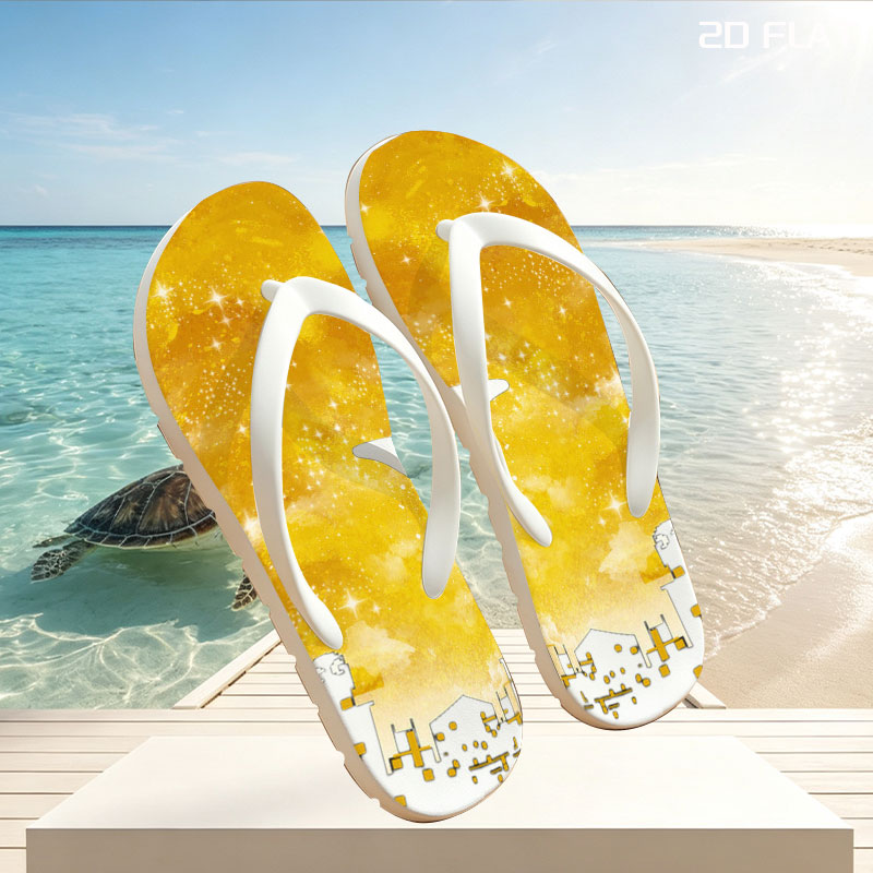 City Silhouettes Under a Golden Moon with Starry Sky -  flip-flops