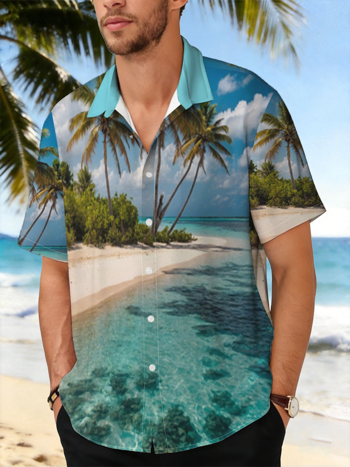 Tropical Beach with Palm Trees and Crystal Clear Water -  Shirt