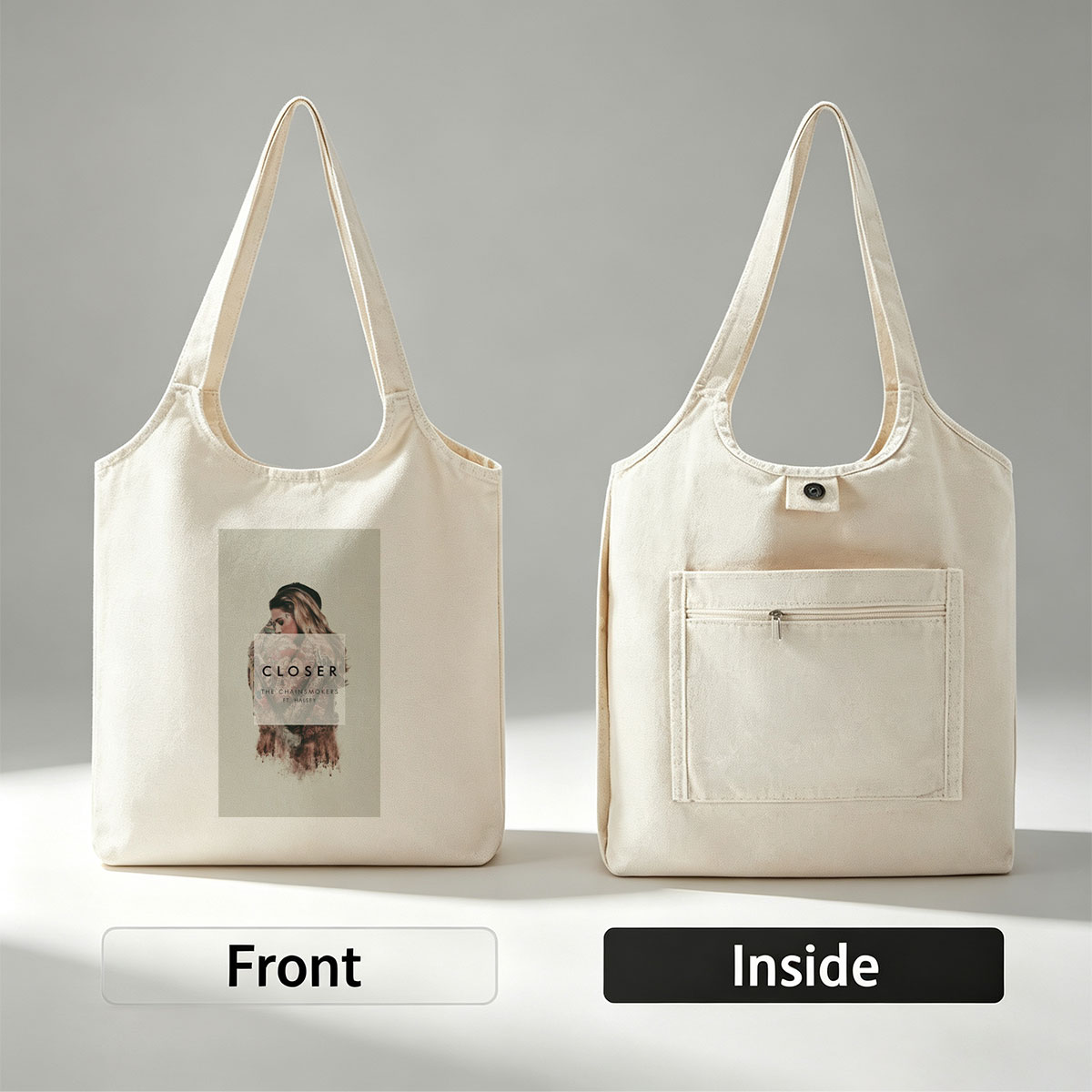 The Chainsmokers and Halsey in a Romantic Scene with Floral Artistic Design for Closer Music Cover - Canvas shoulder bags/