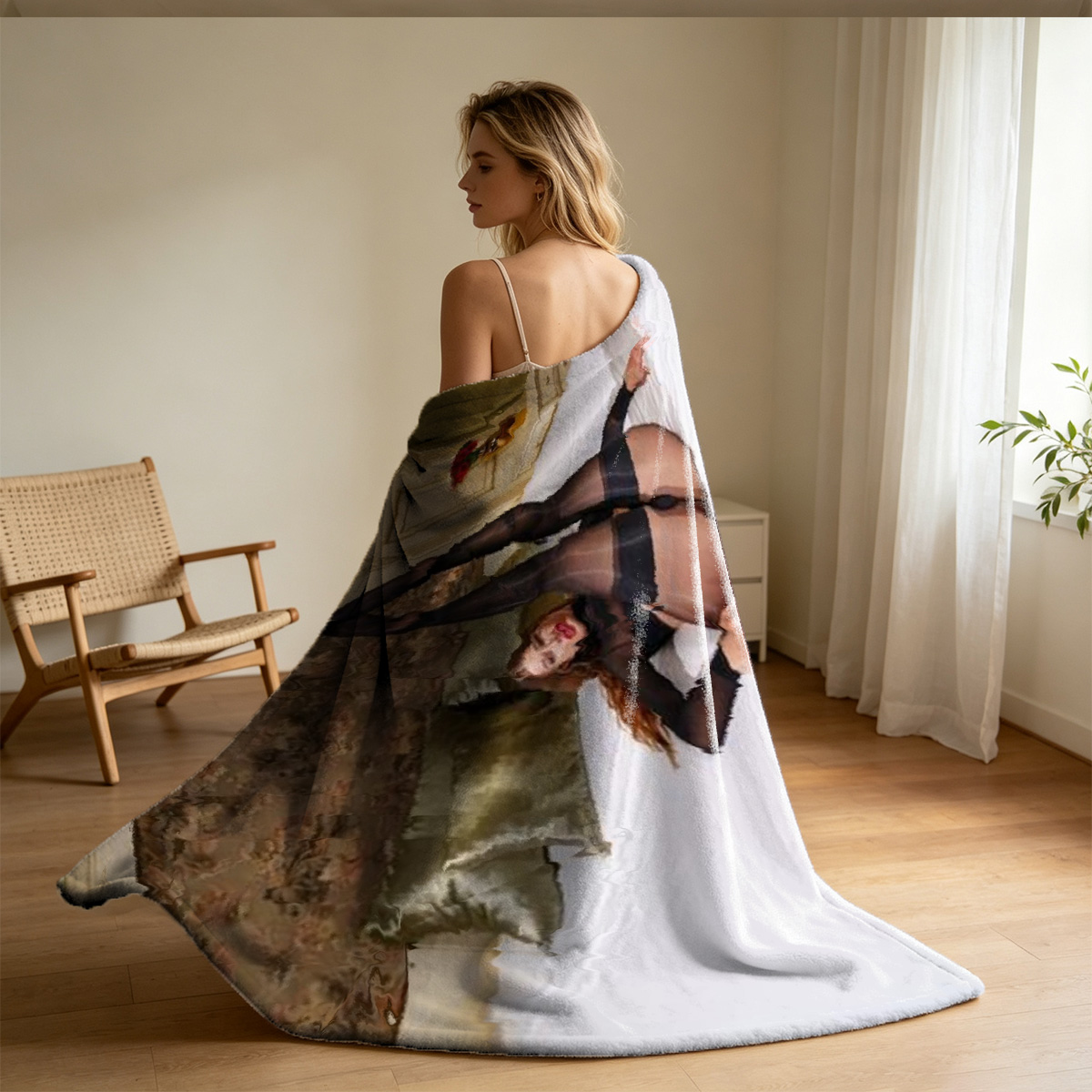 Blake Lively Nude on Brown Leather Couch - Blanket