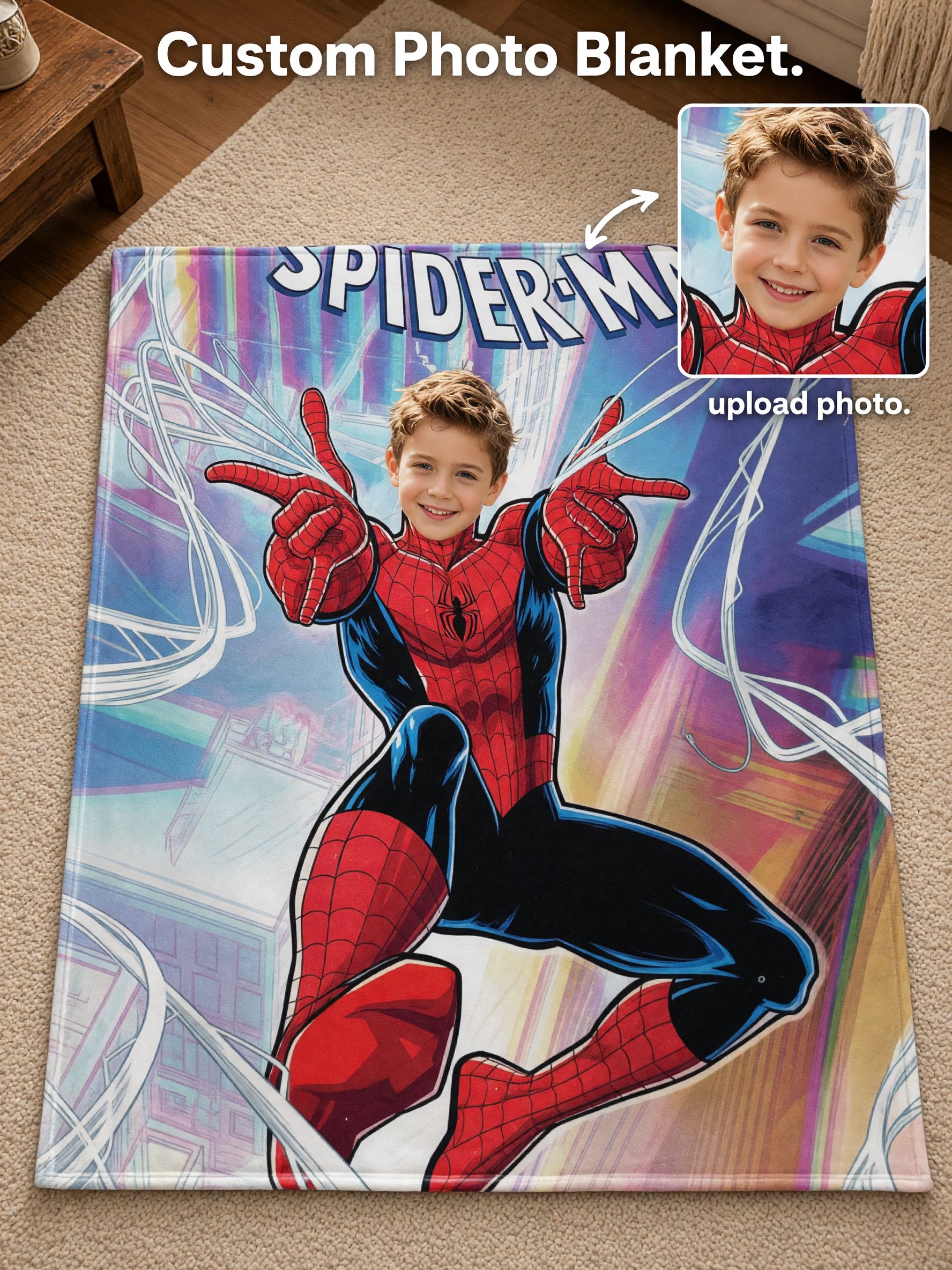 Personalized Superhero Face Blanket Custom Photo Flannel Throw for Kids and Boys Soft Cozy Keepsake Birthday Gift