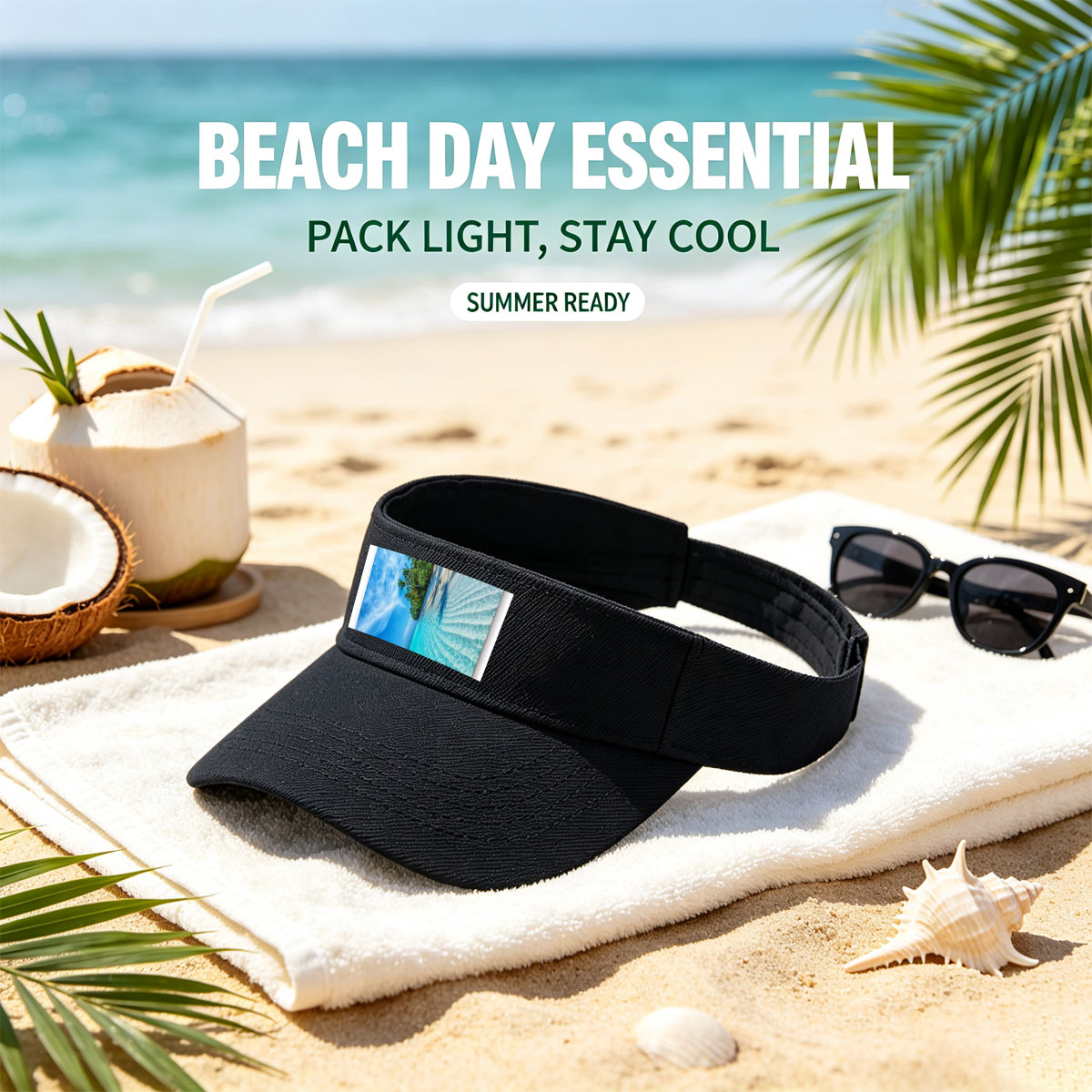 Tropical Beach with Crystal Clear Water and Palm Trees -  Visor cap