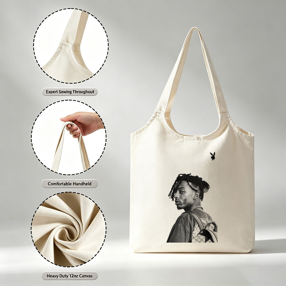 Lil Durk in a Side Profile Pose with Dreads and Gucci Backpack in Black and White Photo - Canvas shoulder bags/
