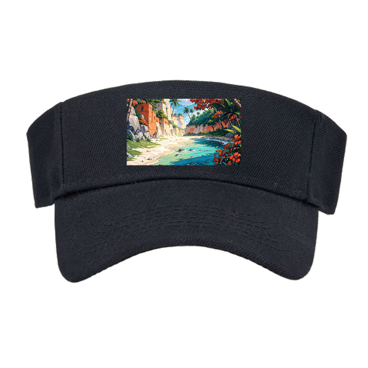 Tropical Beach with Ancient Ruins and Lush Vegetation -  Visor cap