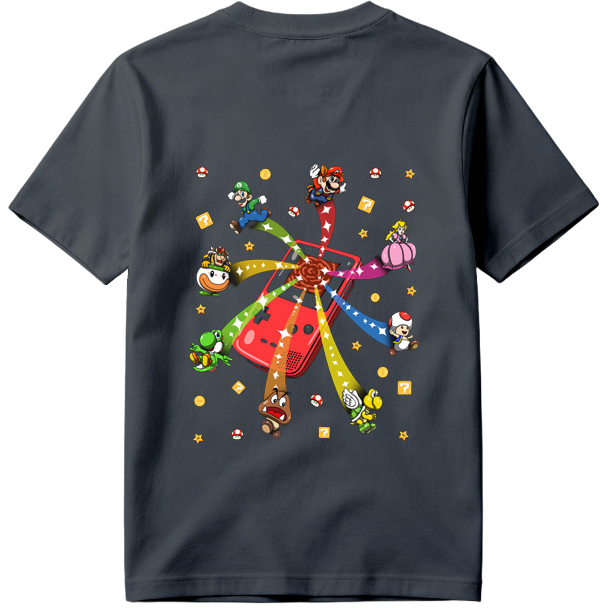 Super Mario Characters Bursting from a Game Console - Tee