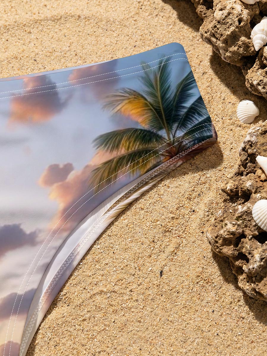 Tropical Sunset Beach with Palm Trees and Calm Ocean -  Men's swim trunks
