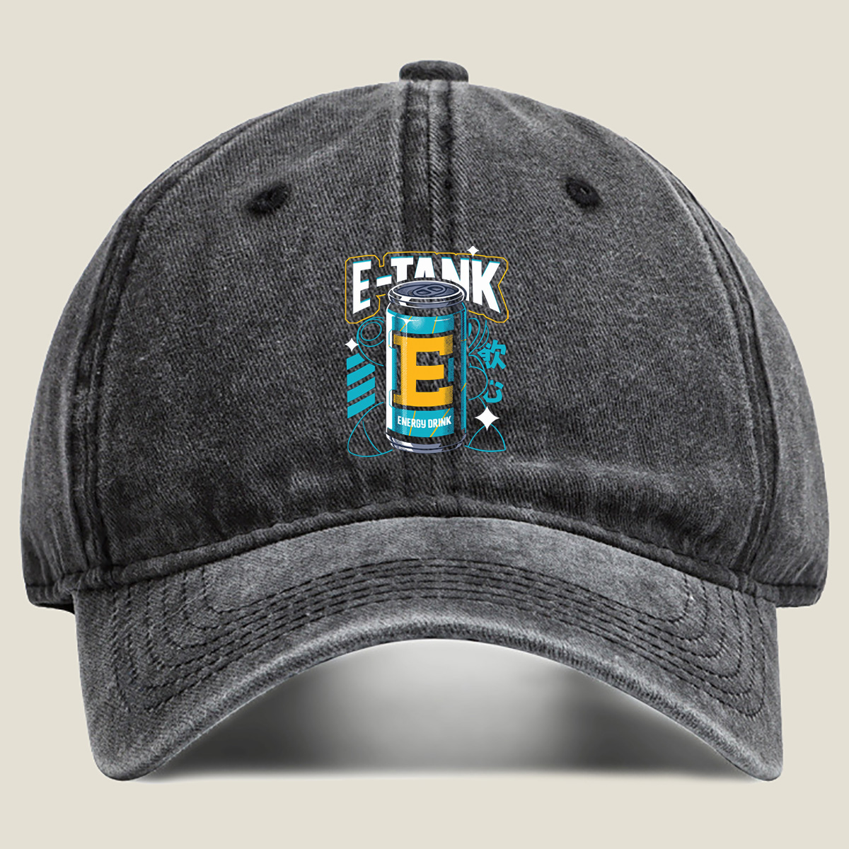 E-Tank Energy Drink Can Design - Washed Denim - Baseball Cap