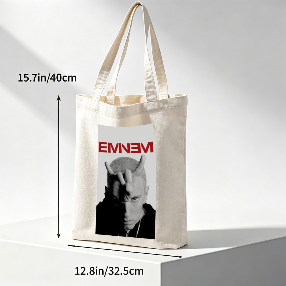 Eminem Making Hand Gesture in Black and White Portrait - Canvas tote bags