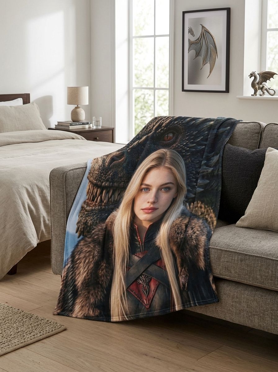 Custom Face Photo Blanket Personalized Fantasy Dragon Portrait Flannel Fleece Throw Cozy Bed Couch Cover Ideal Gift
