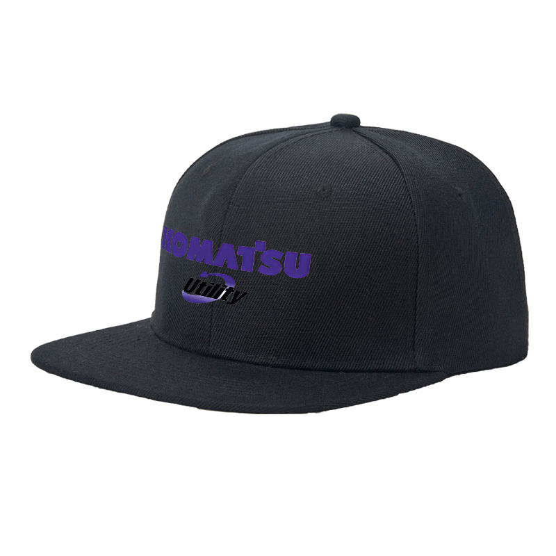 Flat Brim Baseball Cap Komatsu Utility Logo Print Streetwear Underground Skate Style for Basketball Court Skate Park Urban Riders and Rap Artists