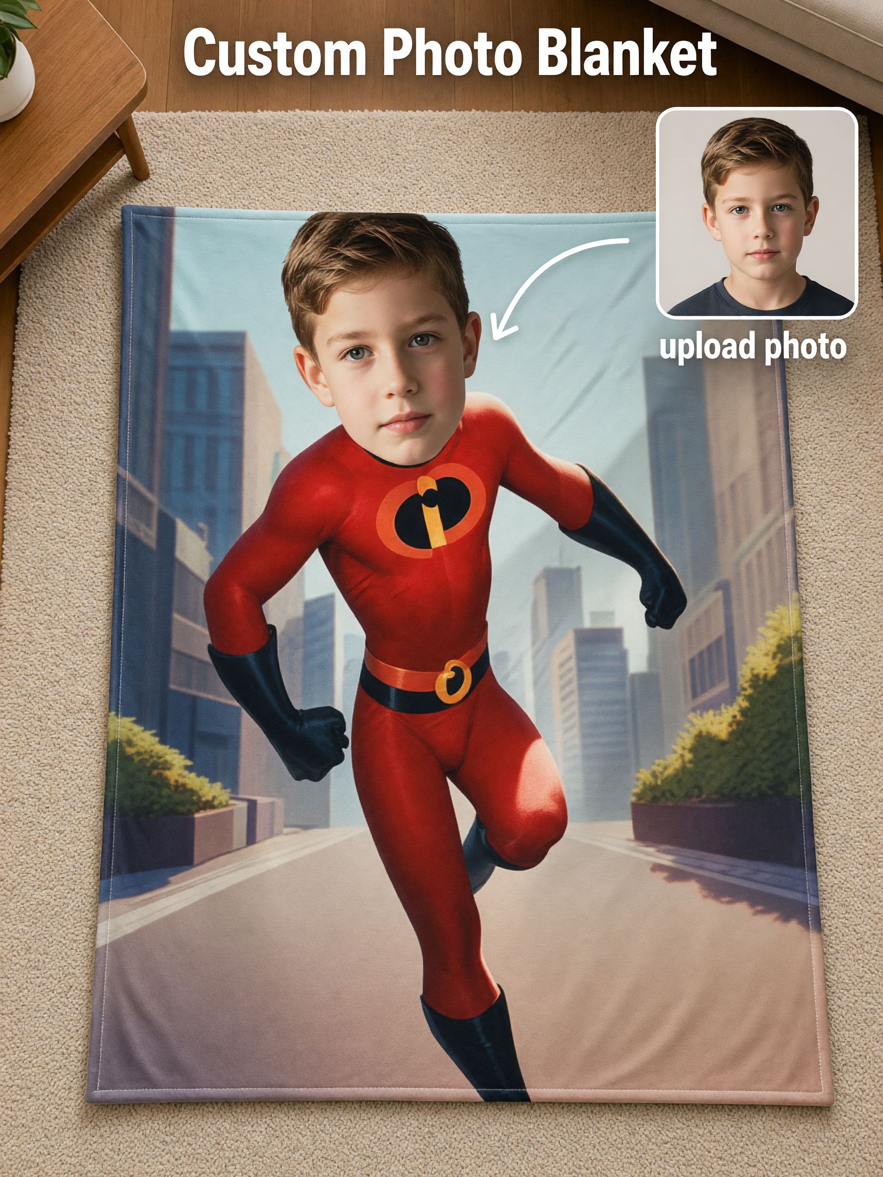 Personalized Superhero Face Photo Blanket Custom Ultra Soft Flannel Throw for Kids Bed Couch Cozy Keepsake Gift