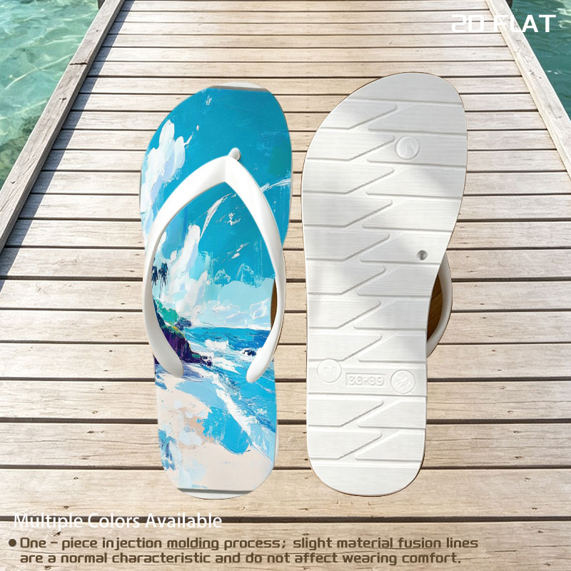 Tropical Beach with Palm Trees and Blue Sky -  flip-flops