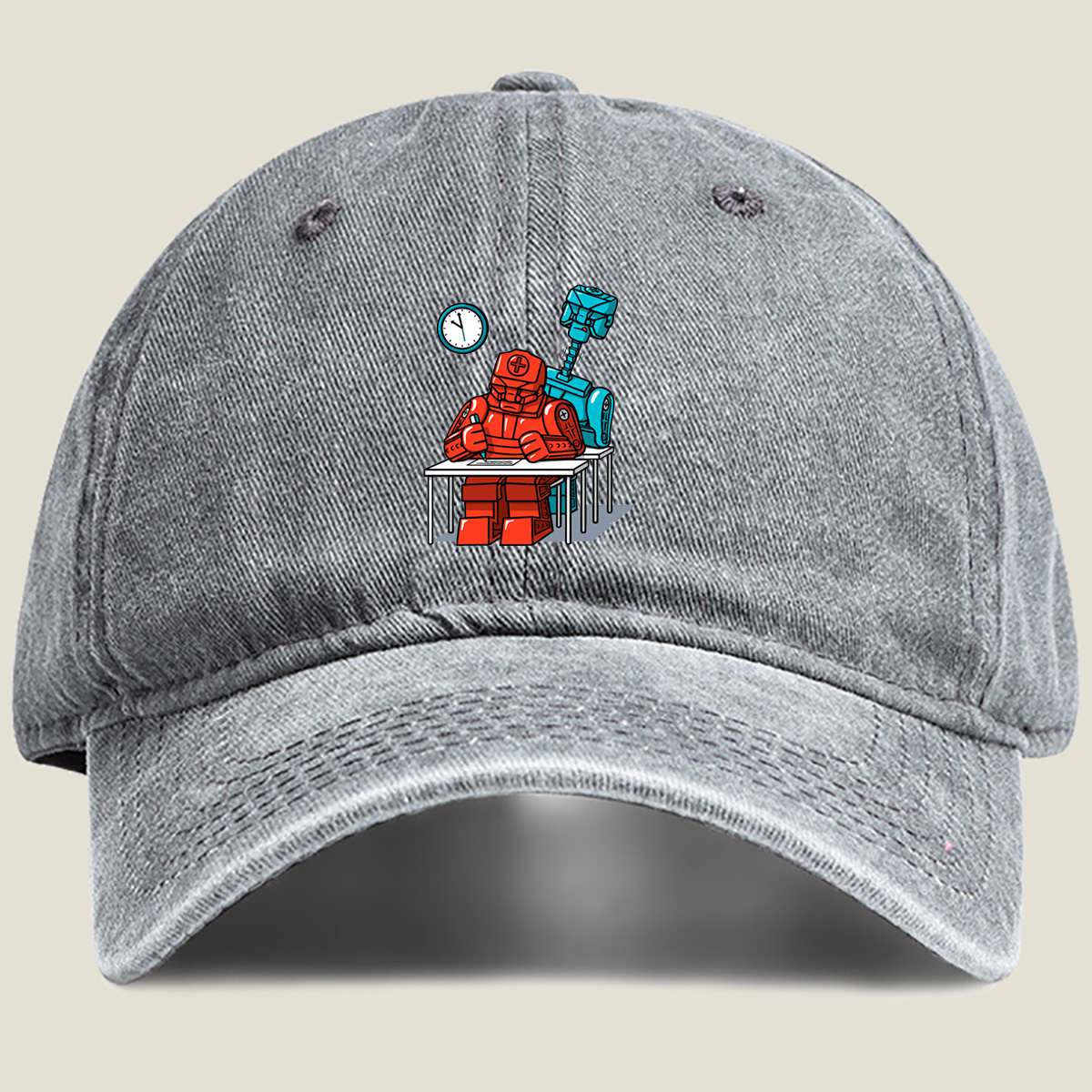 Red Robot Medic Studying at Desk - Washed Denim - Baseball Cap