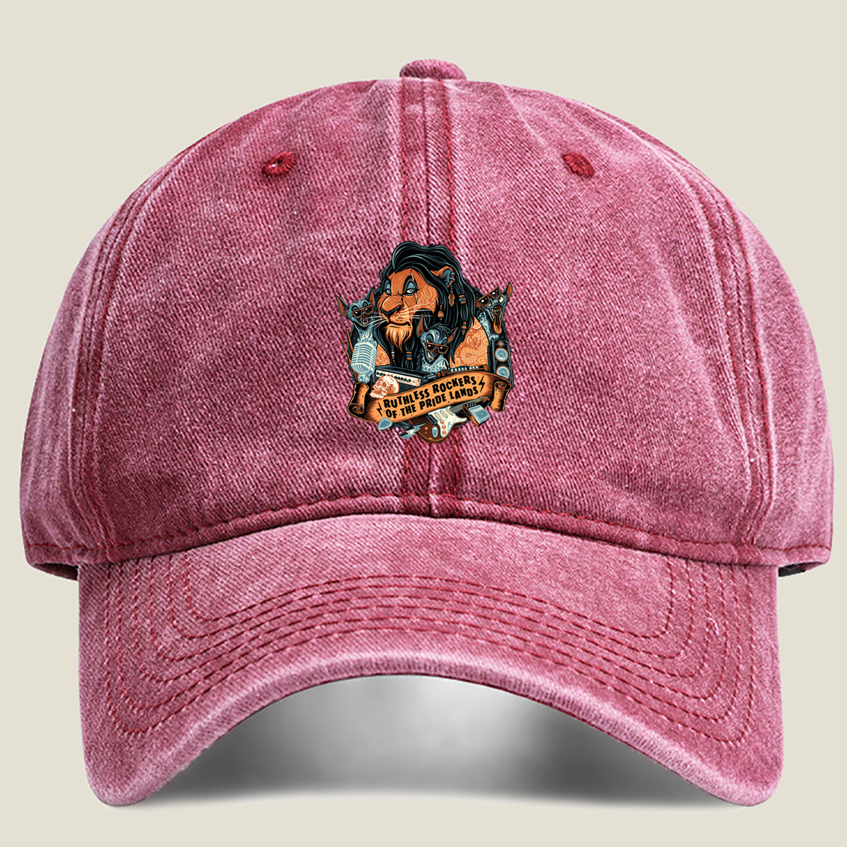 Ruthless Rockers of the Pride Lands: Lion, Hyena, and Meerkat Band - Washed Denim - Baseball Cap